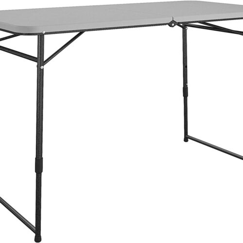 4 ft. Fold-in-Half Portable Utility Table, Gray, Indoor/Outdoor, for Crafting, Tailgating, & Camping, Grey