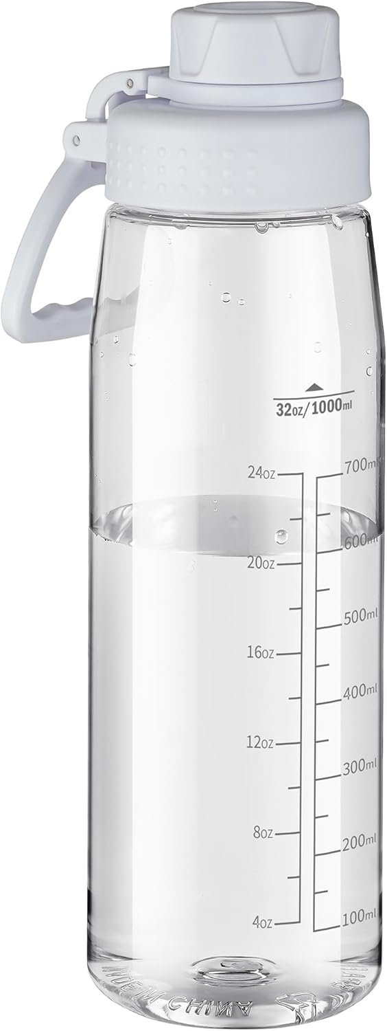 32oz Clear Water Bottle - BPA-Free Tritan Plastic, Fast Flow Spout Lid, Wide Mouth & Leakproof Design Hiking Water Bottle Suitable for Travel, Outdoors, Gym, Travel, Home, School(Clear)