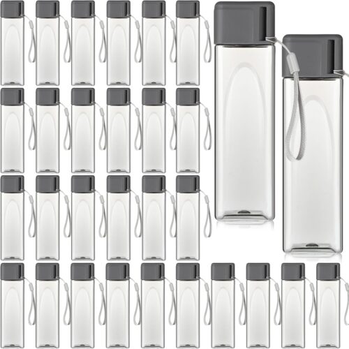 30 Pcs Water Bottle Bulk 17 oz Plastic Sports Water Bottles for Kids Adults Reusable Leak Proof Portable Drink Container Large for School Classroom Travel Camping Fitness Office(Grey)