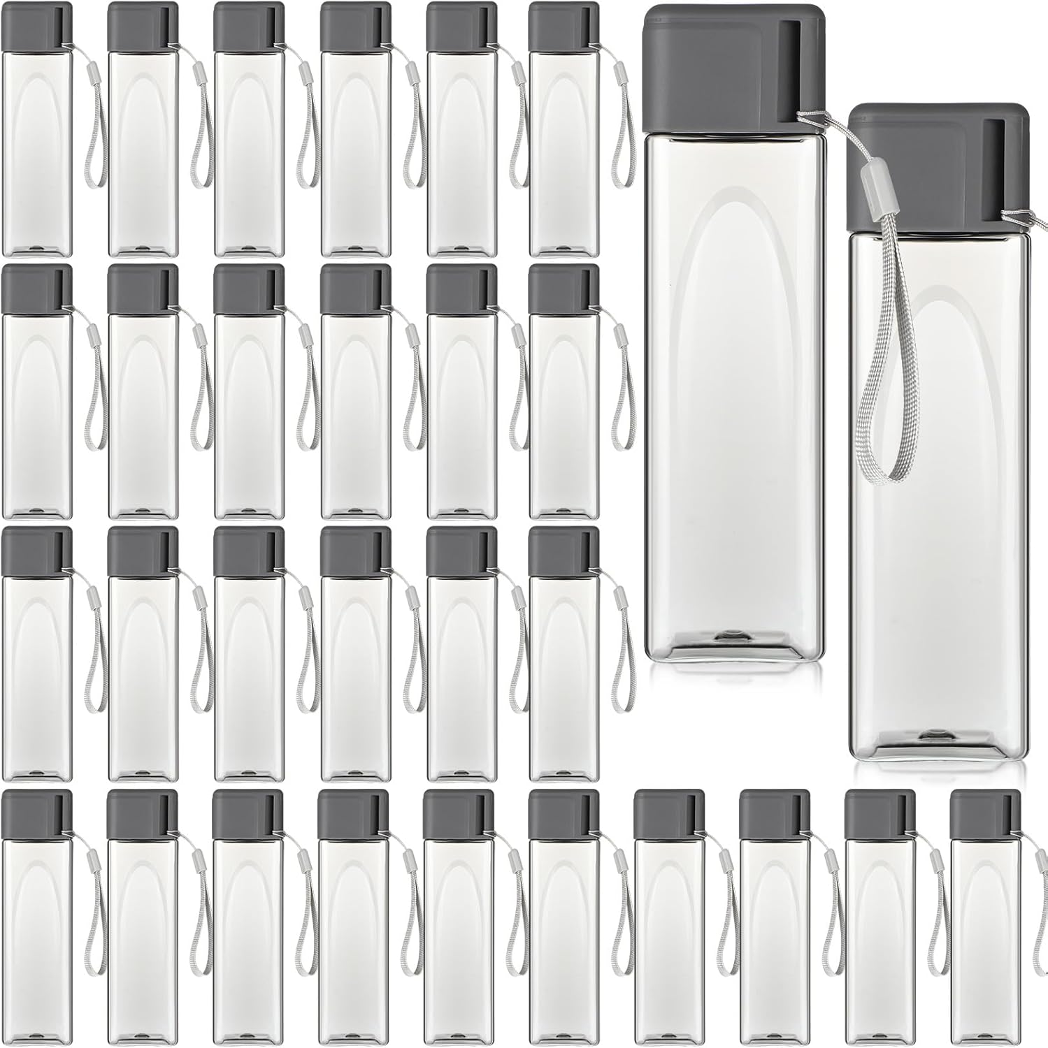 30 Pcs Water Bottle Bulk 17 oz Plastic Sports Water Bottles for Kids Adults Reusable Leak Proof Portable Drink Container Large for School Classroom Travel Camping Fitness Office(Grey)