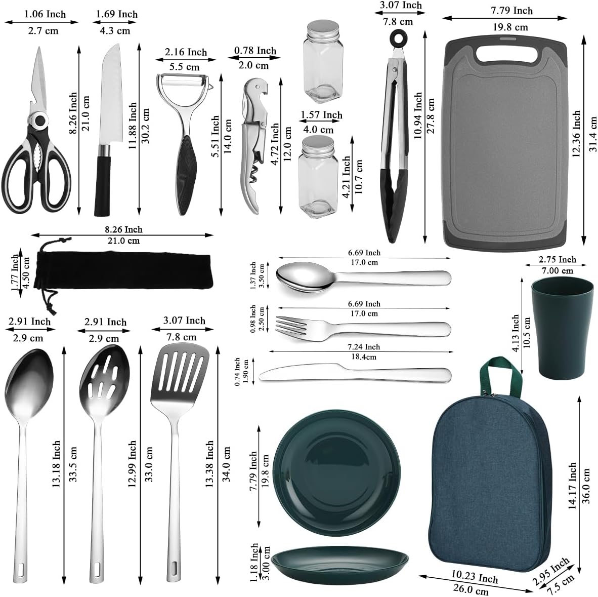 Portable Camping Cookware Set 23 Pieces Cookware Kit, Portable Outdoor Cooking and BBQ Ware for Travel, Picnics, Camping, BBQ, Party, and Other Outdoor Activities. - Image 2