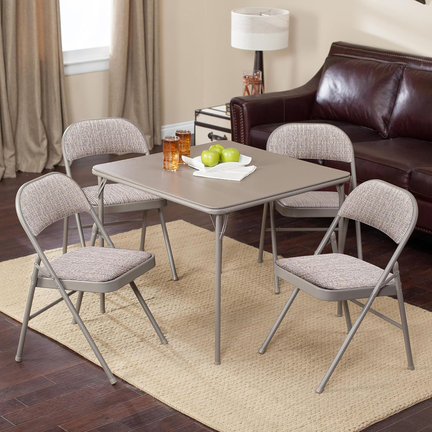 Portable Metal Fabric Padded Folding Chair for Home, Outdoor, and Office Use with Contoured Backrest, Gray (4 Packs) - Image 2