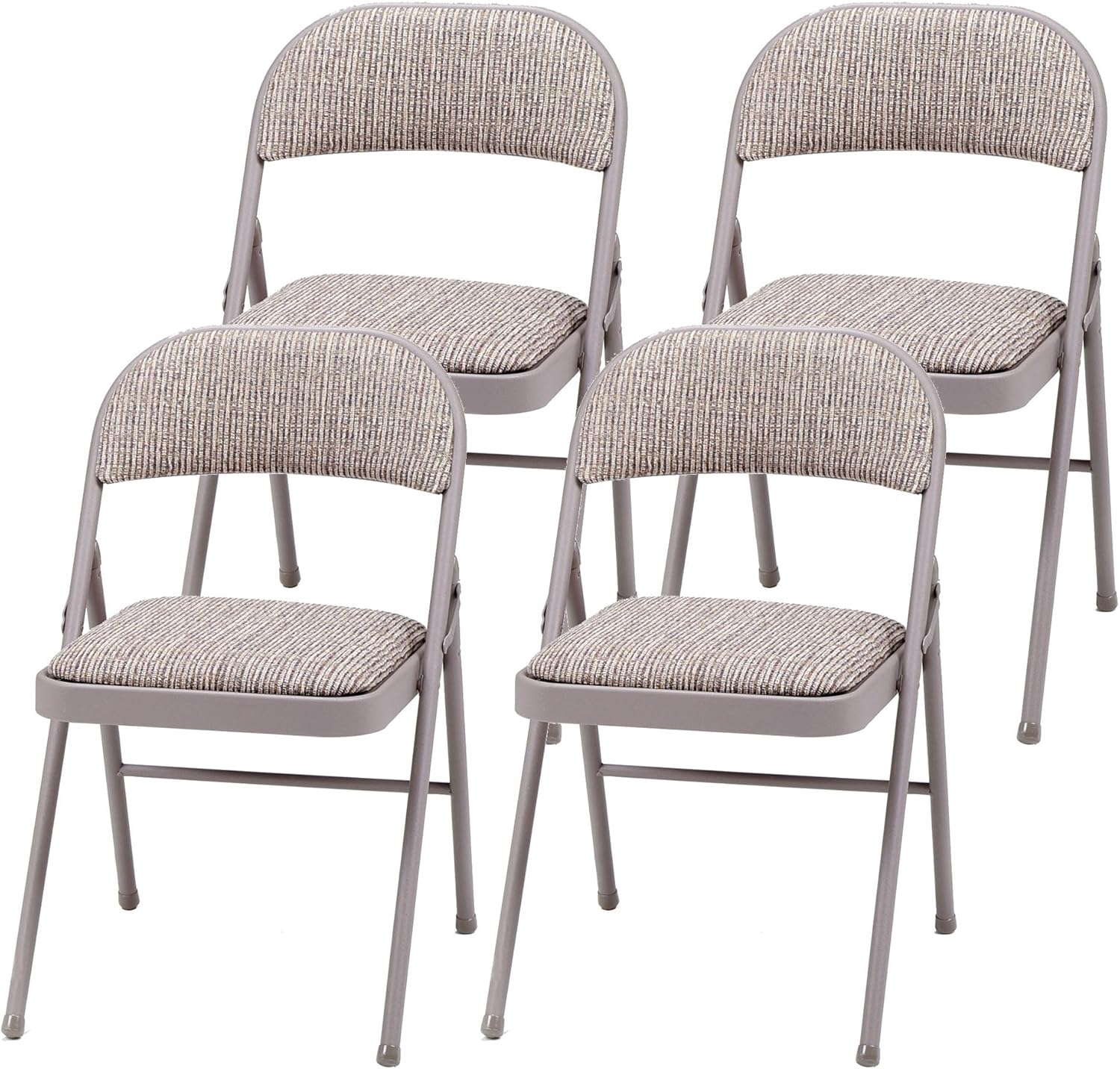 Portable Metal Fabric Padded Folding Chair for Home, Outdoor, and Office Use with Contoured Backrest, Gray (4 Packs)