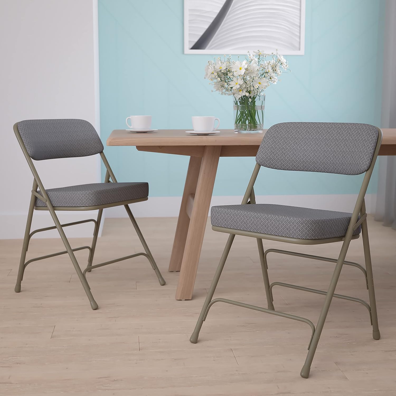 2 Pack Series Premium Curved Triple Braced & Double Hinged Gray Fabric Metal Folding Chair - Image 2